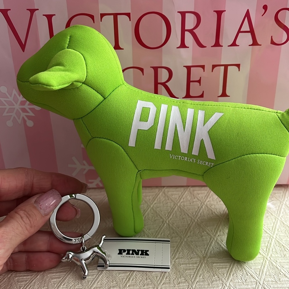Pink Bundle - 2 items - Neon Green Pink Doggie and Silvertone Keychain